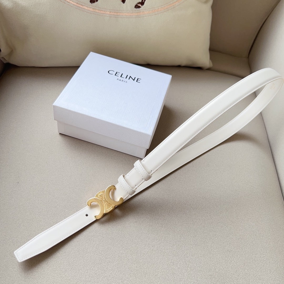 Medium Triomphe Belt 25mm White Calfskin Ghw - 30