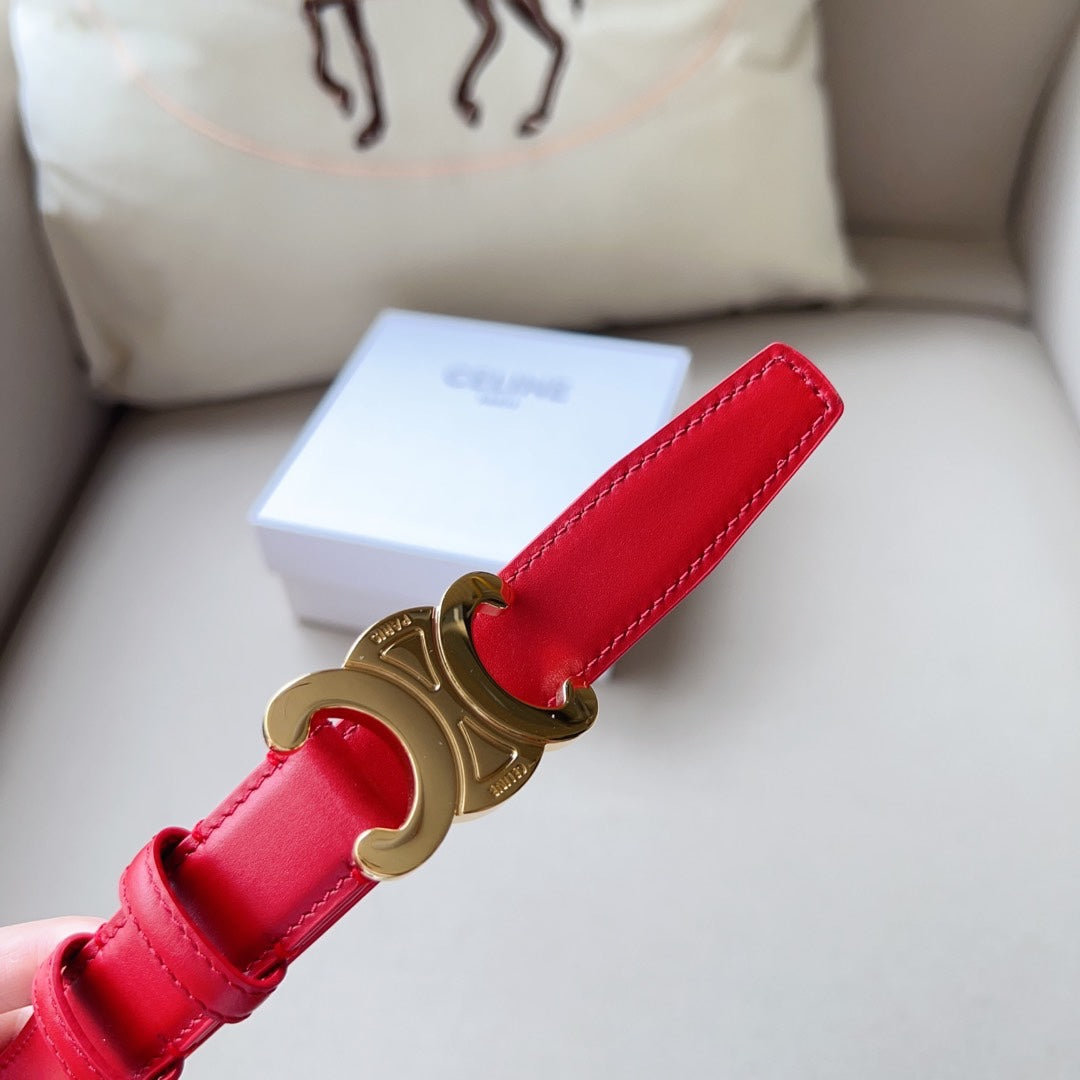 Medium Triomphe Belt 25mm Red Calfskin Ghw - 30