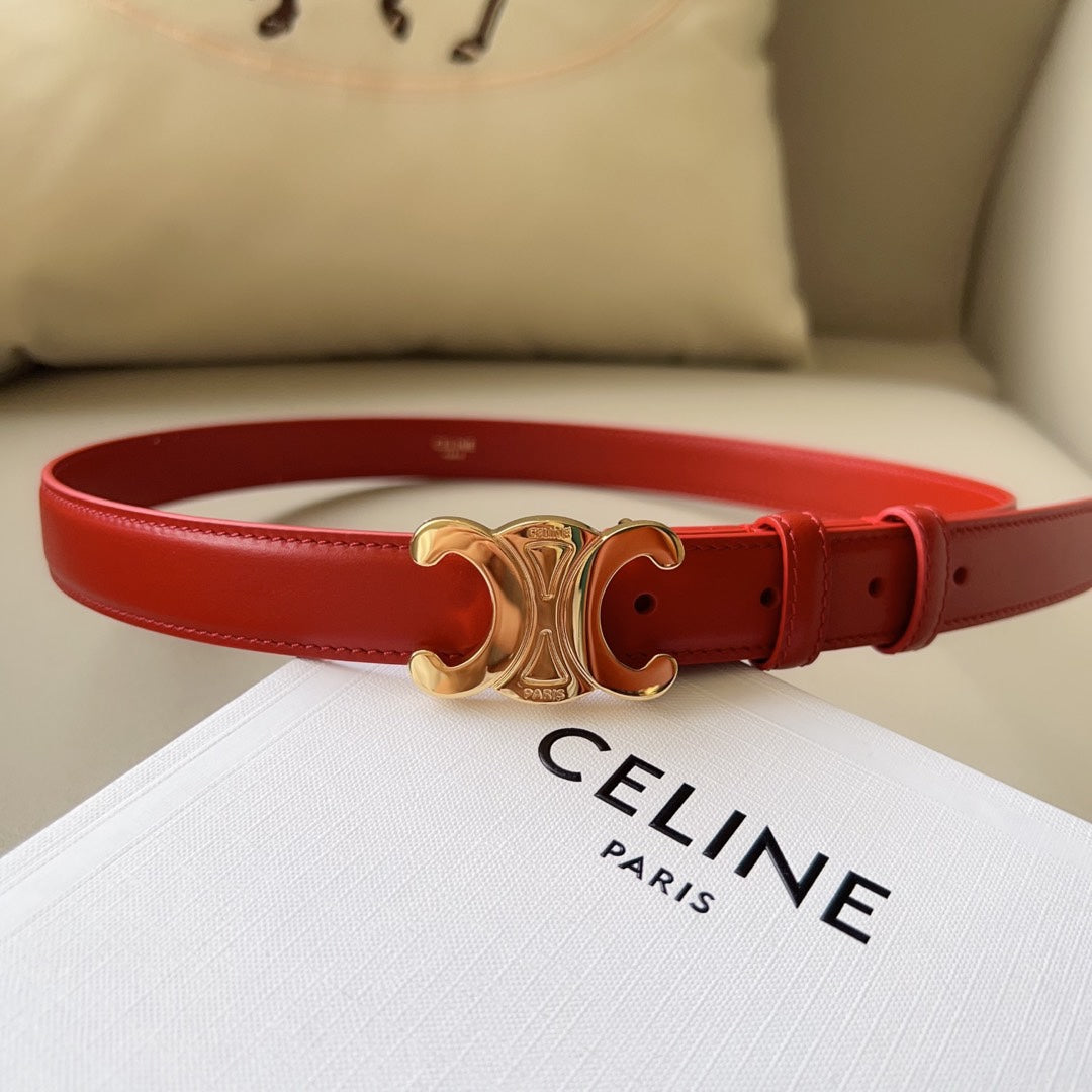 Medium Triomphe Belt 25mm Red Calfskin Ghw - 30
