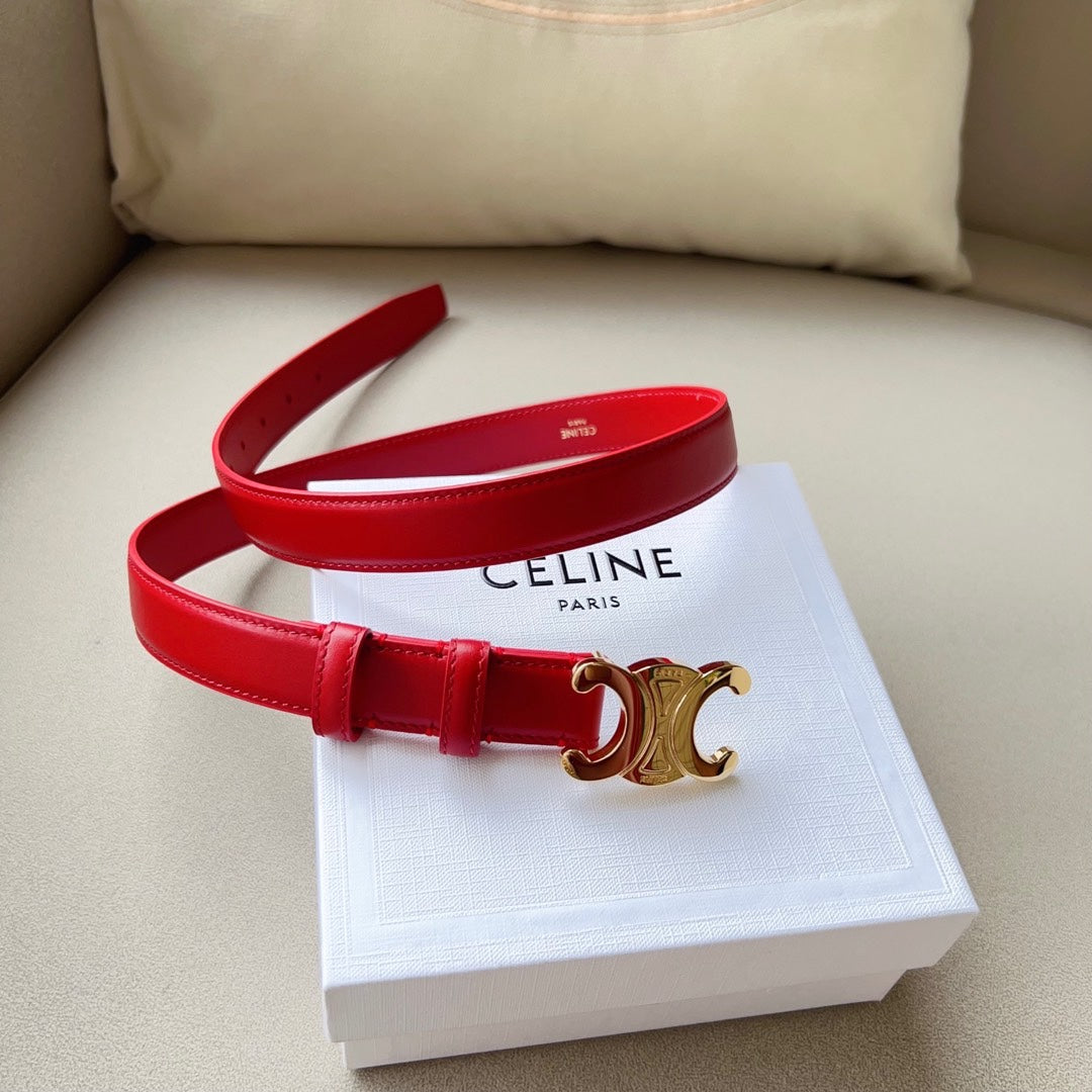 Medium Triomphe Belt 25mm Red Calfskin Ghw - 30