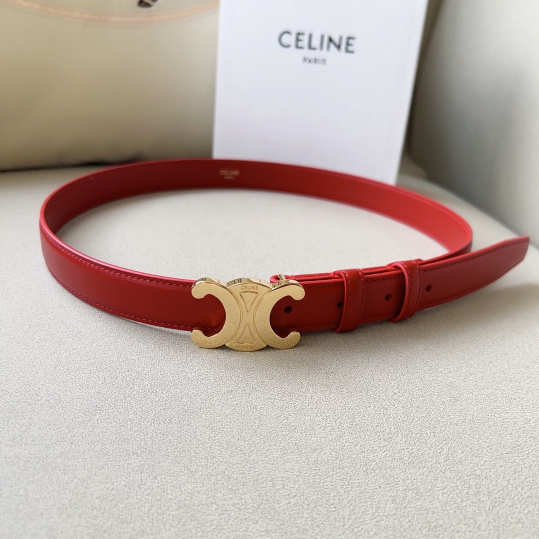 Medium Triomphe Belt 25mm Red Calfskin Ghw - 30