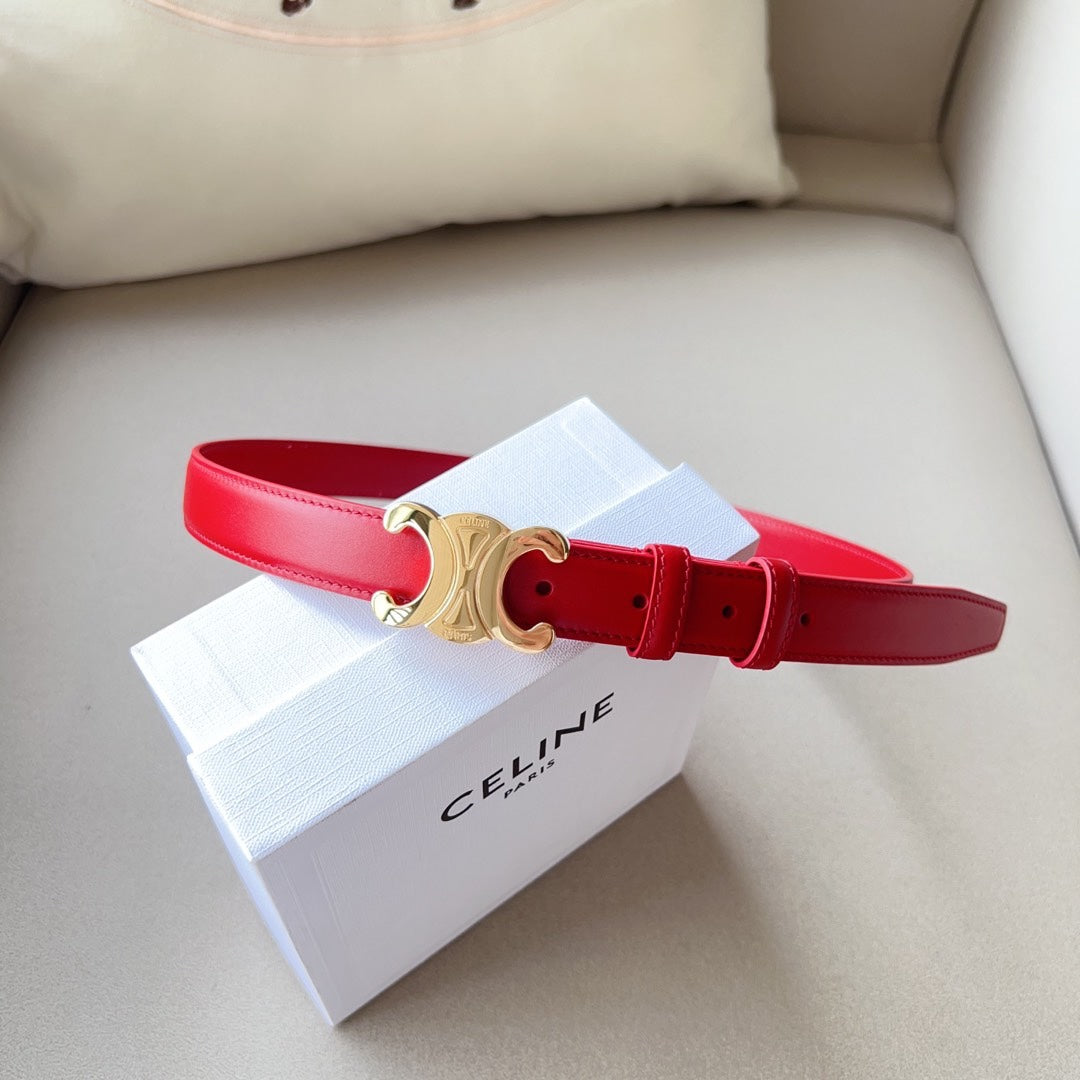 Medium Triomphe Belt 25mm Red Calfskin Ghw - 30