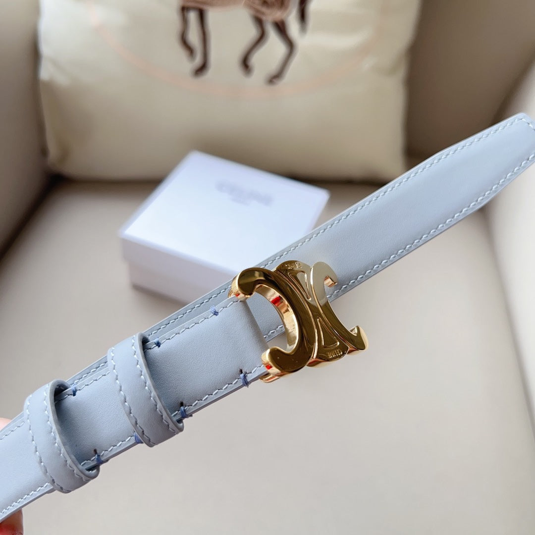 Medium Triomphe Belt 25mm Baby Blue Calfskin Ghw - 30