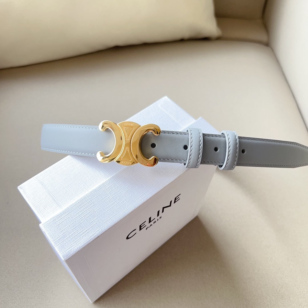Medium Triomphe Belt 25mm Baby Blue Calfskin Ghw - 30