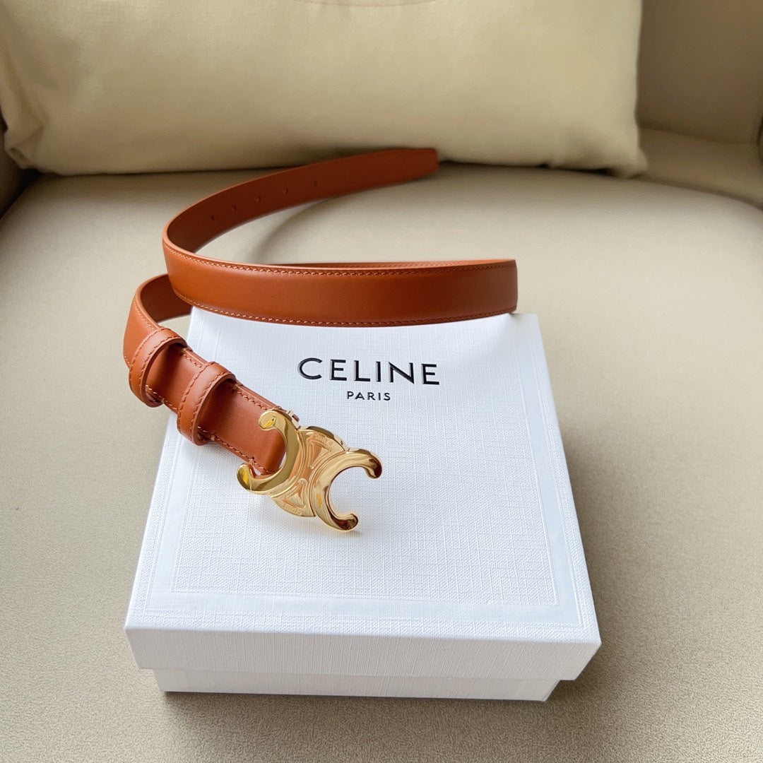 Medium Triomphe Belt 25mm Tan Calfskin Ghw - 30