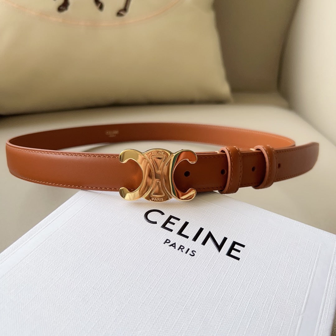 Medium Triomphe Belt 25mm Tan Calfskin Ghw - 30