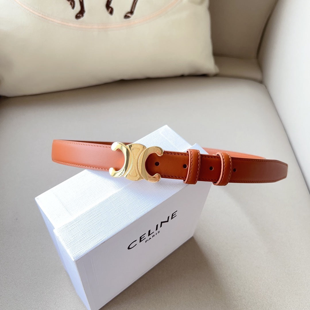 Medium Triomphe Belt 25mm Tan Calfskin Ghw - 30