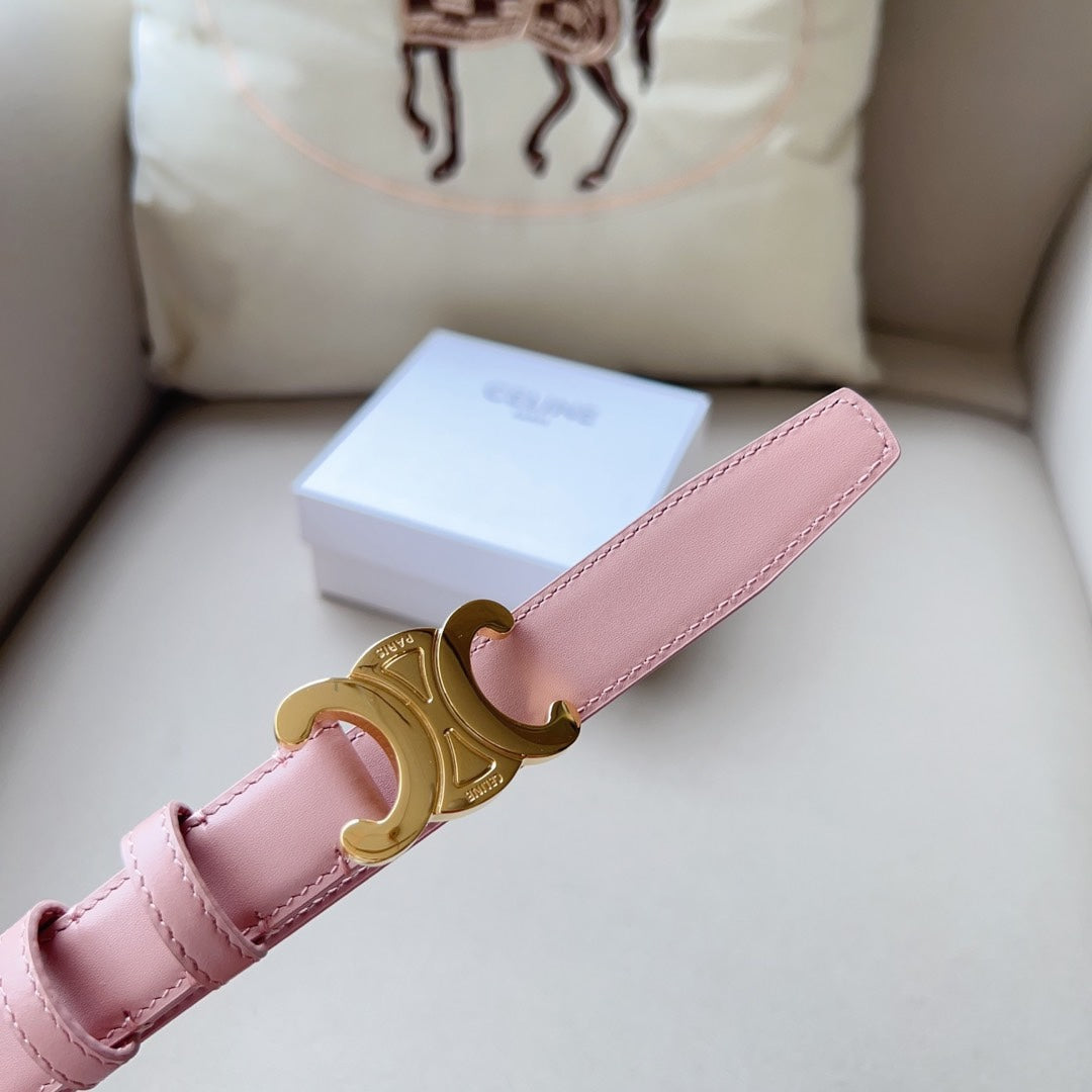 Medium Triomphe Belt 25mm Pink Calfskin Ghw - 30