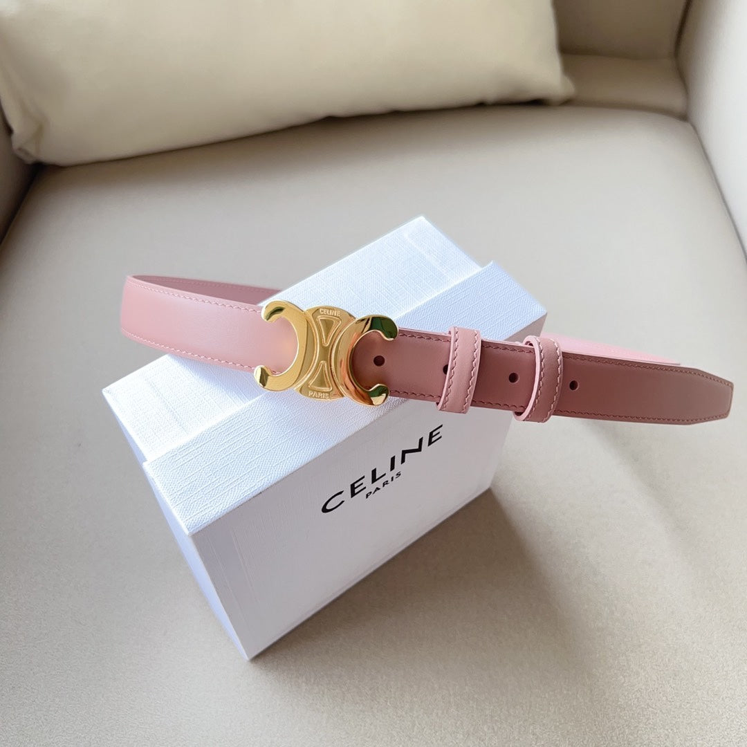 CL MEDIUM 25 MM TRIOMPHE BELT IN PEACHY PINK LEATHER GOLD HARDWARE - 30