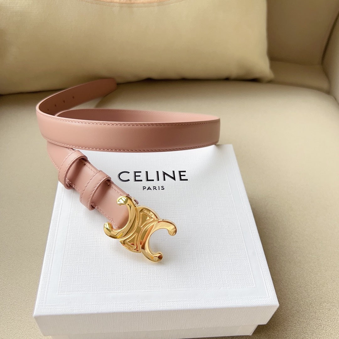 CL MEDIUM 25 MM TRIOMPHE BELT IN PEACHY PINK LEATHER GOLD HARDWARE - 30