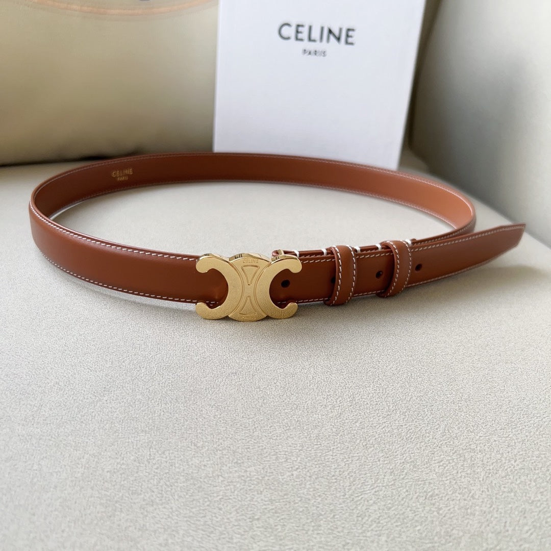 Medium Triomphe Belt 25mm Tan Calfskin White Line Finishing Ghw - 30