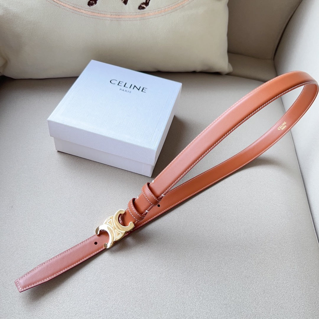 Medium Triomphe Belt 25mm Tan Calfskin White Line Finishing Ghw - 30
