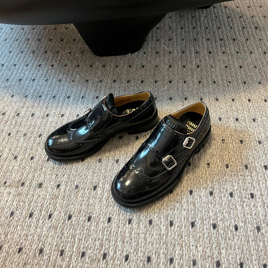 Черевики-броги MIUMIU 26S CHURCH MONK STRAP З ЧОРНОЇ ЛАКОВАНОЇ ШКІРИ ТЕЛЯТИ