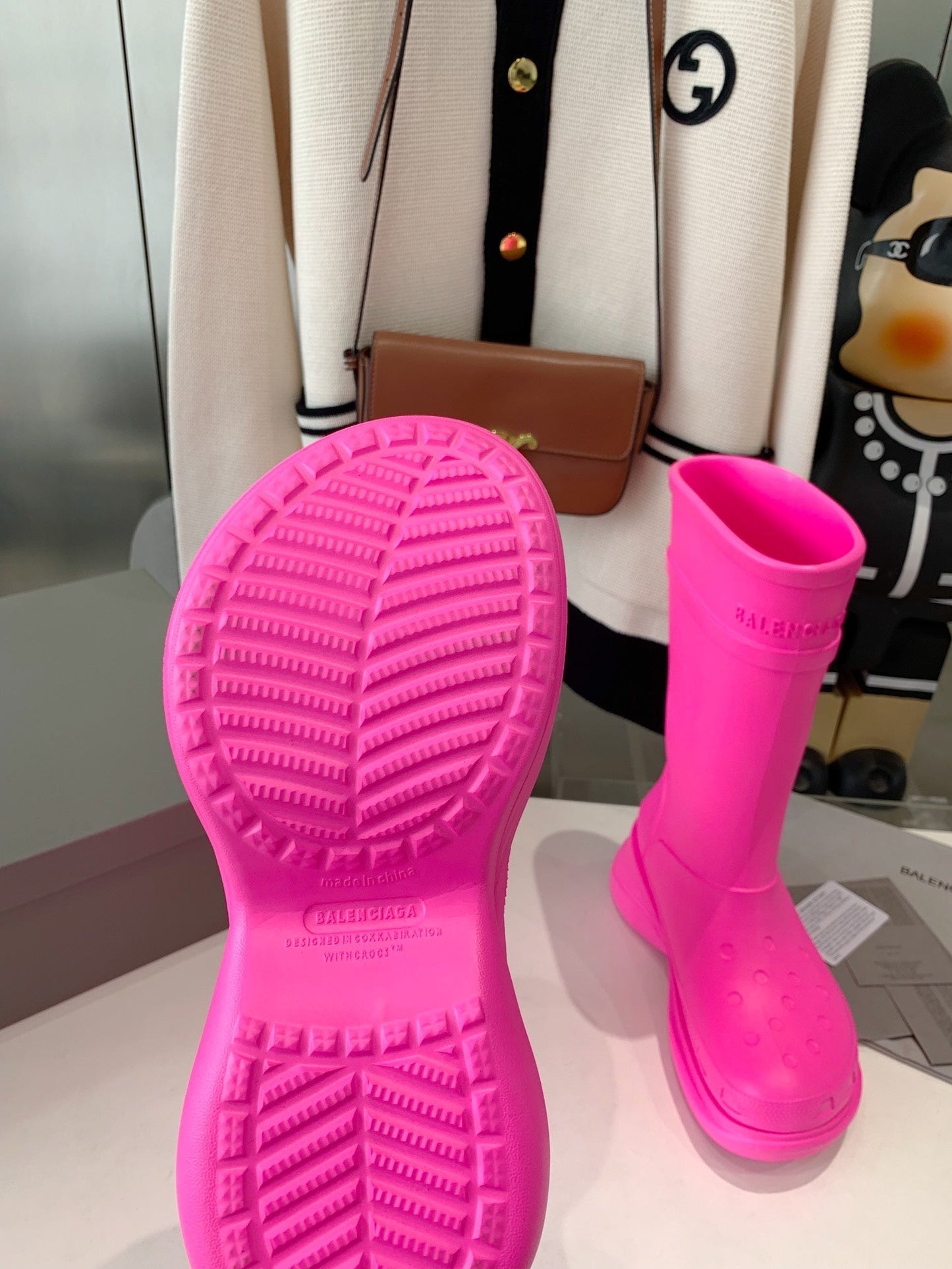 CROCS BOOTS IN BRIGHT PINK RUBBER - 35
