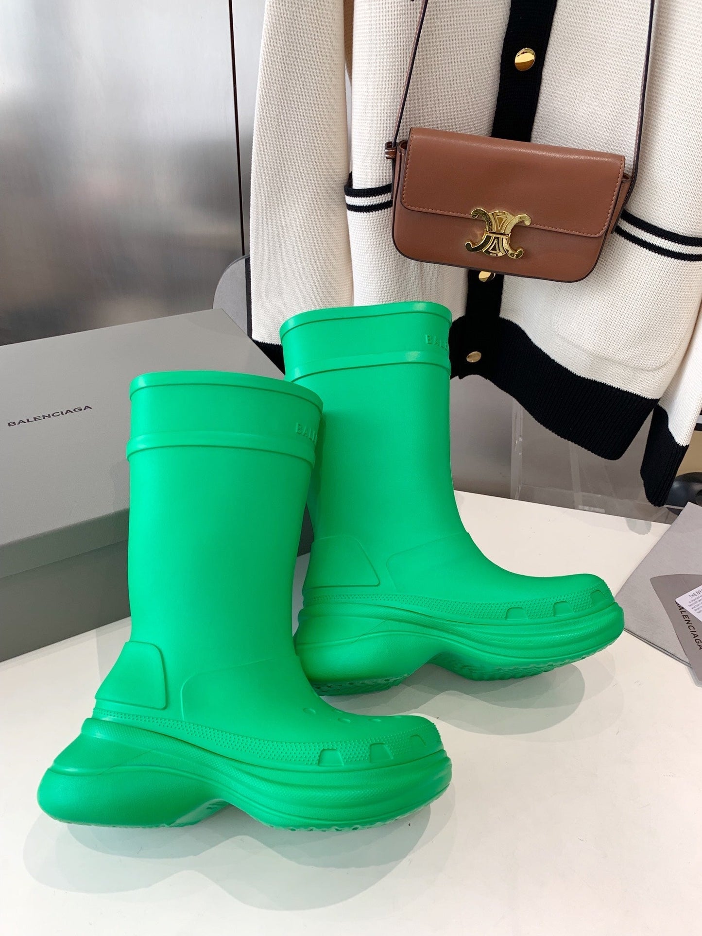 CROCS BOOTS IN GREEN RUBBER - 35