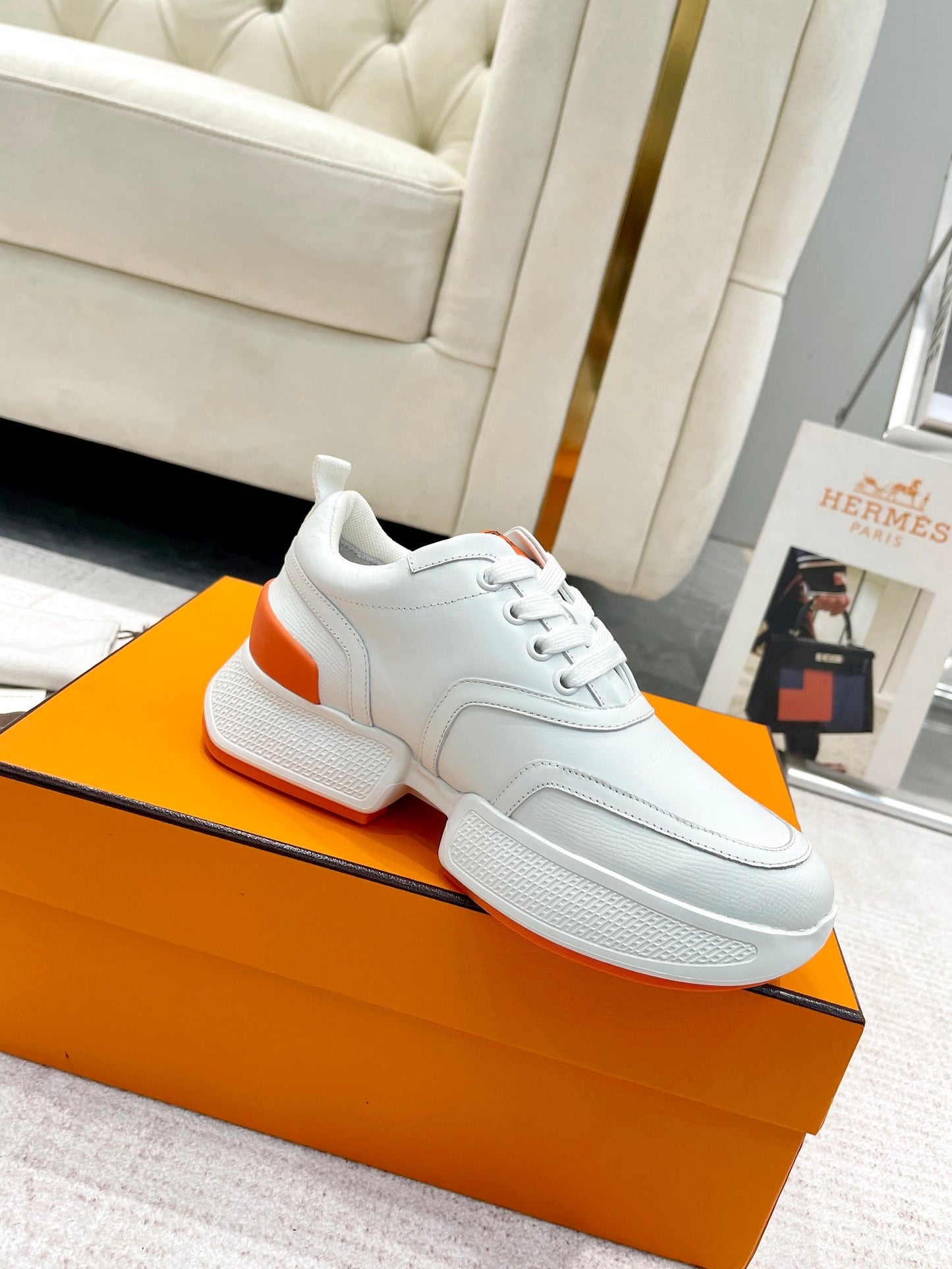 GIGA SNEAKER IN WHITE STITCHED MESH AND CALFSKIN - 35