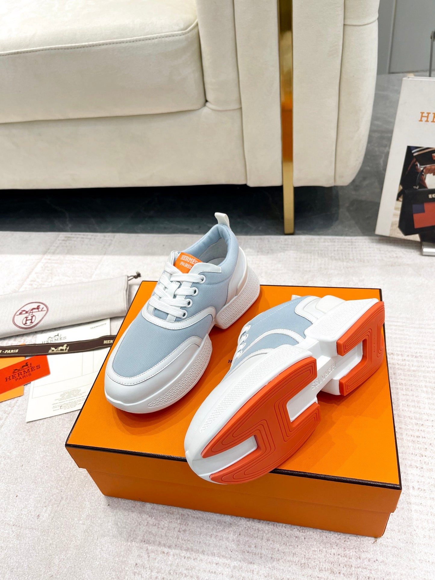 GIGA SNEAKER IN POWDER BLUE STITCHED MESH AND WHITE CALFSKIN - 35