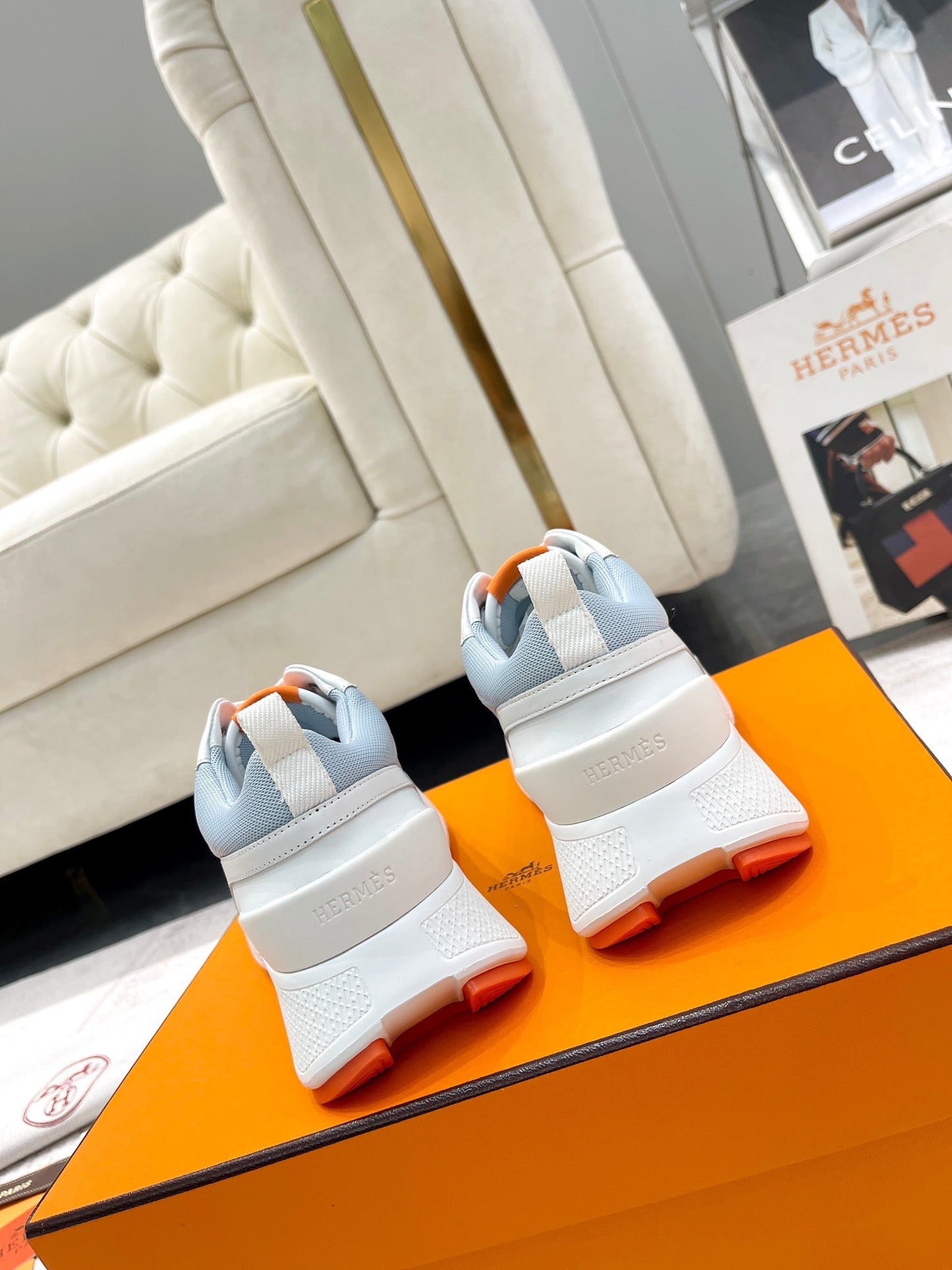 GIGA SNEAKER IN POWDER BLUE STITCHED MESH AND WHITE CALFSKIN - 35