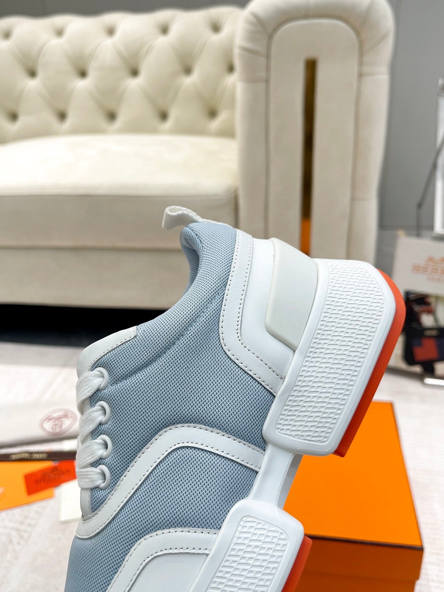GIGA SNEAKER IN POWDER BLUE STITCHED MESH AND WHITE CALFSKIN - 35