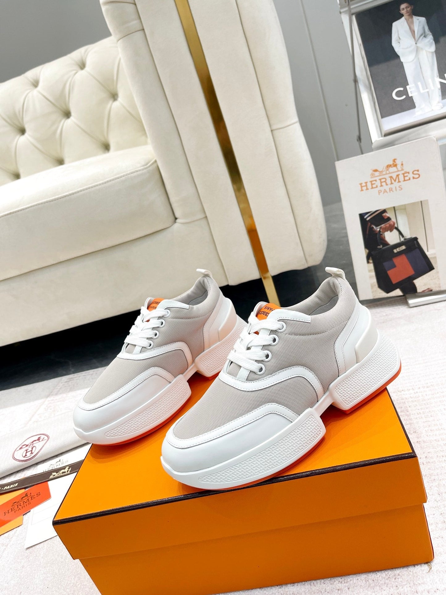 GIGA SNEAKER IN HARBOR GRAY STITCHED MESH AND WHITE CALFSKIN - 35