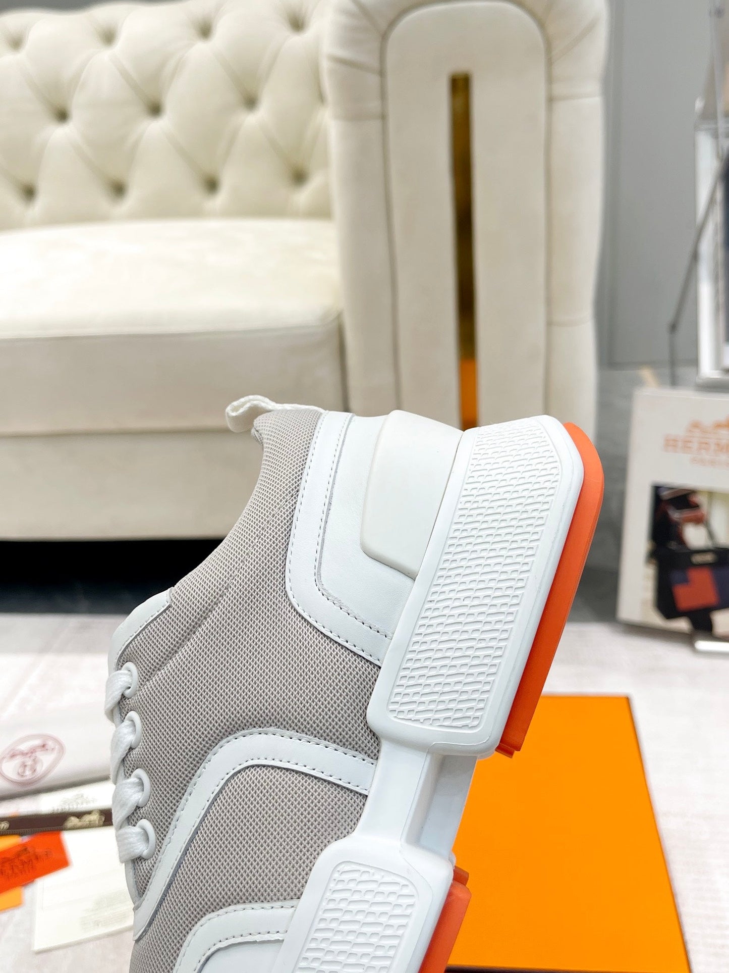 GIGA SNEAKER IN HARBOR GRAY STITCHED MESH AND WHITE CALFSKIN - 35