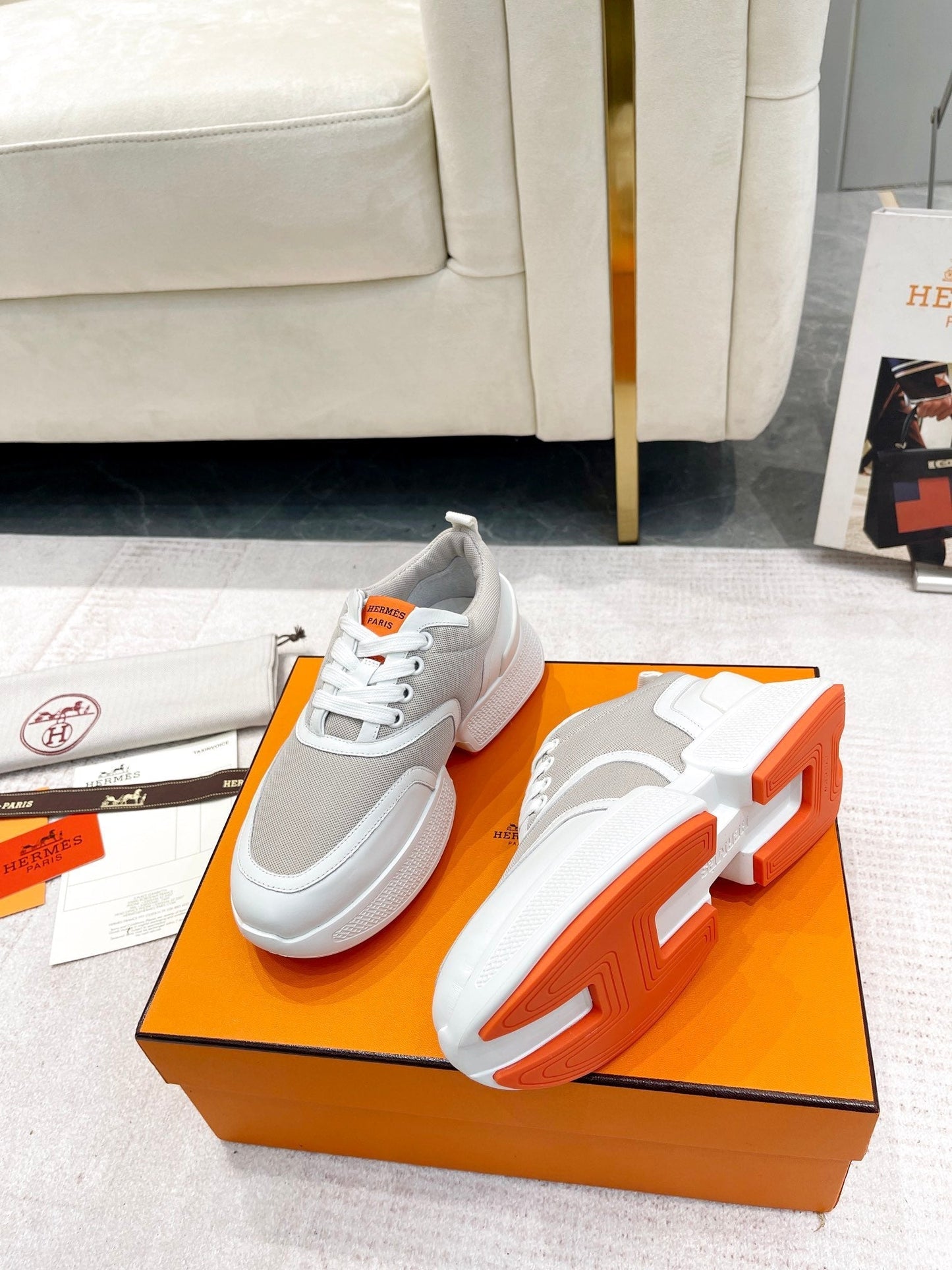 GIGA SNEAKER IN HARBOR GRAY STITCHED MESH AND WHITE CALFSKIN - 35