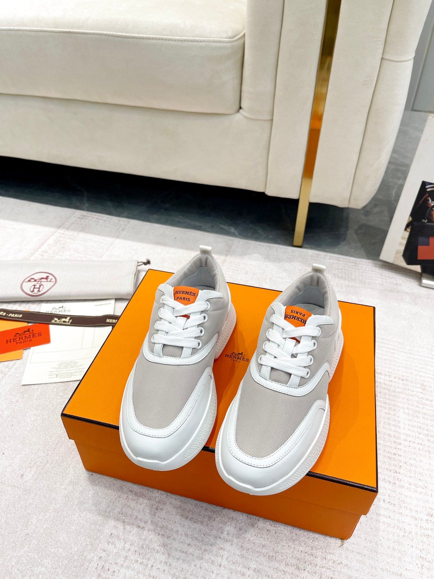 GIGA SNEAKER IN HARBOR GRAY STITCHED MESH AND WHITE CALFSKIN - 35