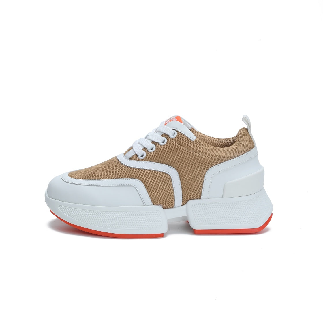 GIGA SNEAKER IN CIDER BROWN STITCHED MESH AND WHITE CALFSKIN - 35