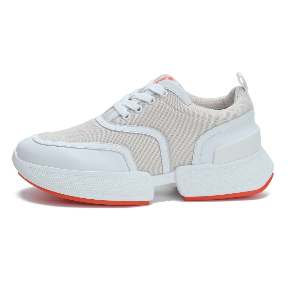 GIGA SNEAKER IN TAN BROWN STITCHED MESH AND WHITE CALFSKIN - 35