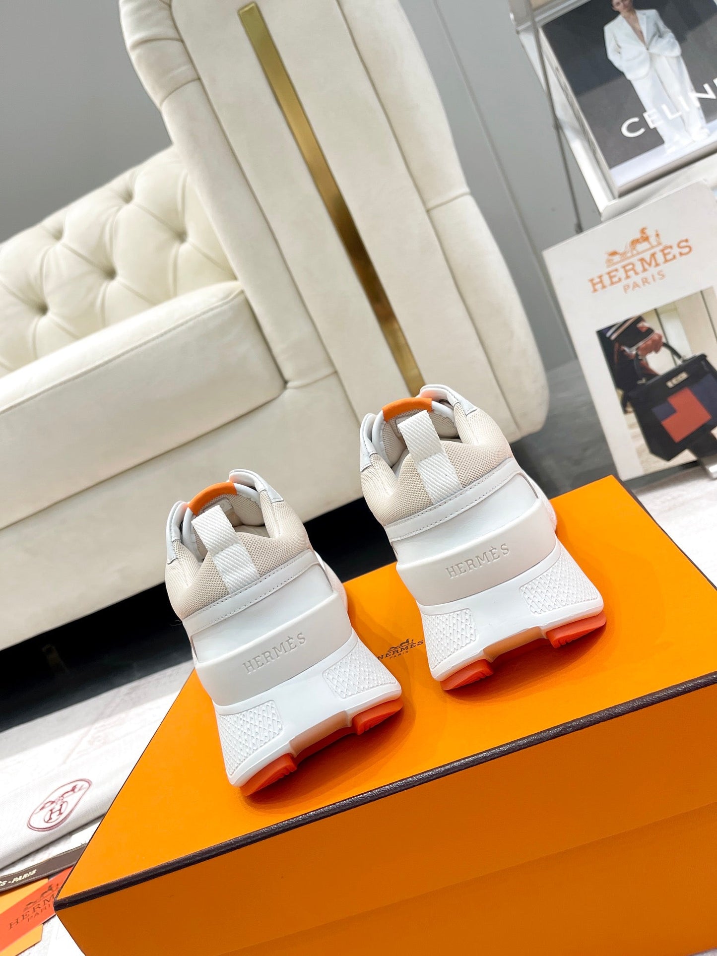 GIGA SNEAKER IN TAN BROWN STITCHED MESH AND WHITE CALFSKIN - 35