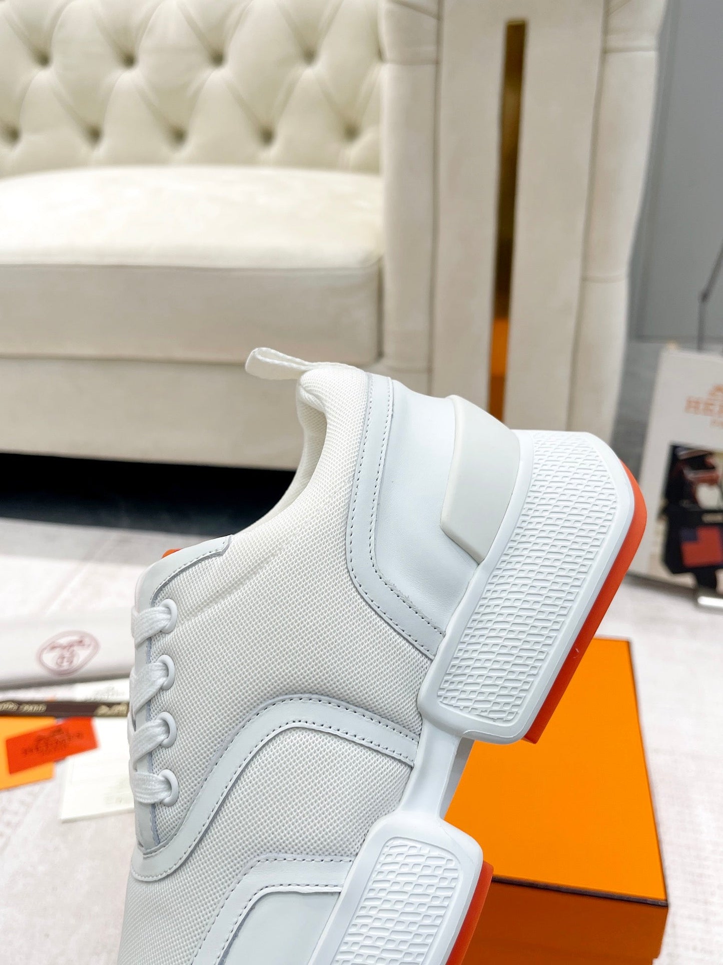 GIGA SNEAKER IN WHITE CREAM STITCHED MESH AND CALFSKIN - 35