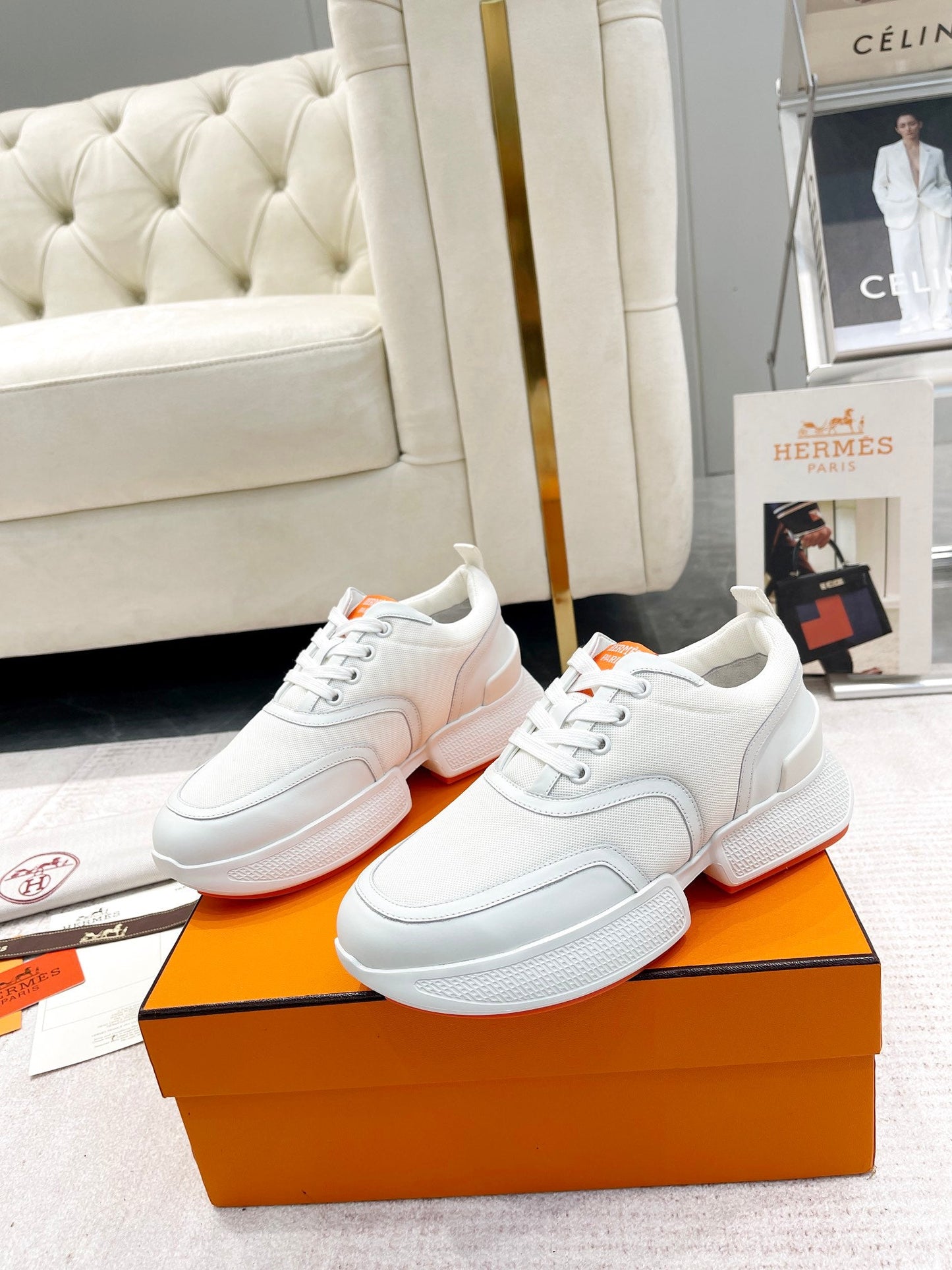 GIGA SNEAKER IN WHITE CREAM STITCHED MESH AND CALFSKIN - 35