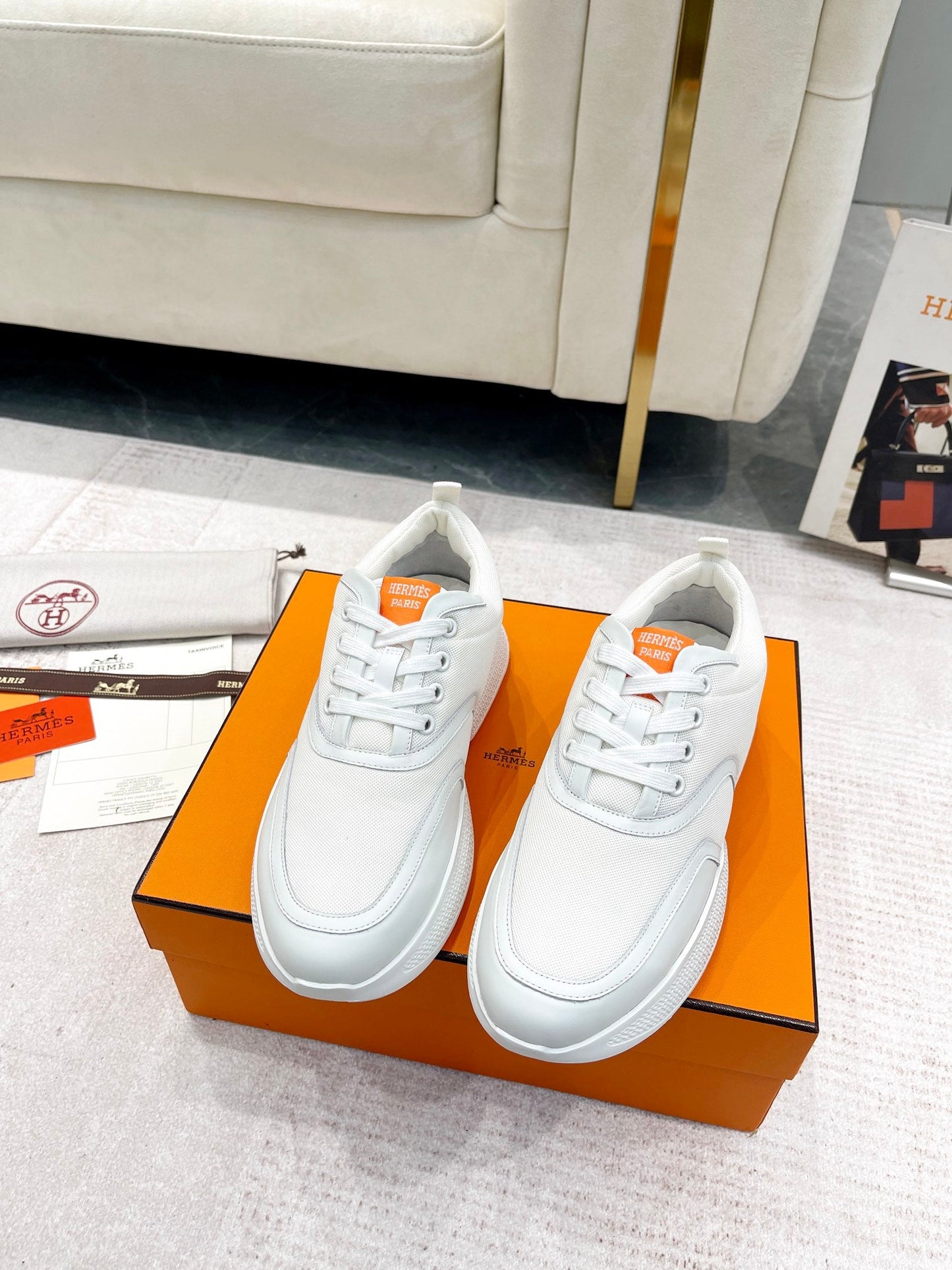 GIGA SNEAKER IN WHITE CREAM STITCHED MESH AND CALFSKIN - 35