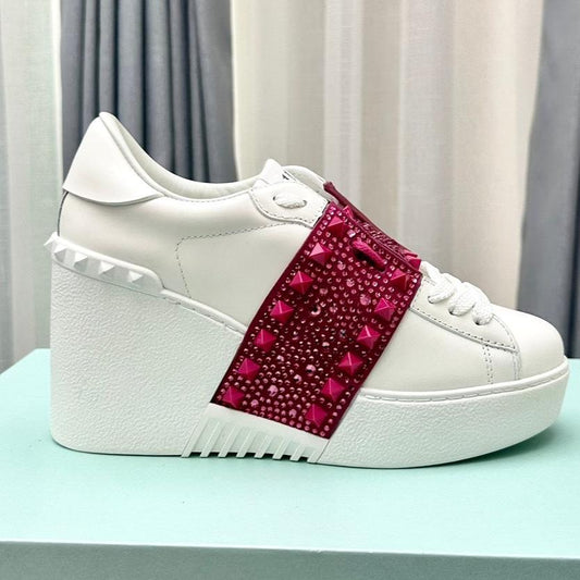 FLATFORM ROCKSTUD UNTITLED SNEAKER IN WHITE MIX MAGENTA PURPLE CALFSKIN WITH RHINSTONES - 35