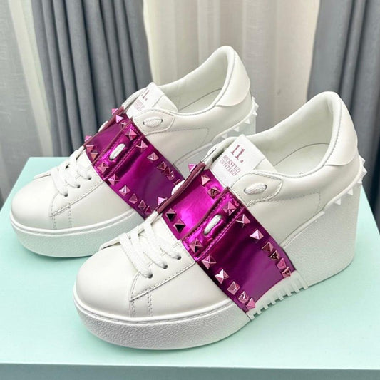 FLATFORM ROCKSTUD UNTITLED SNEAKER IN WHITE MIX MAGENTA PURPLE CALFSKIN - 35
