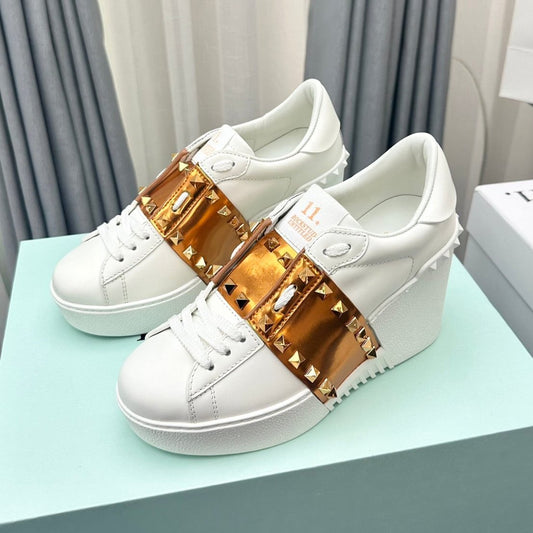 FLATFORM ROCKSTUD UNTITLED SNEAKER IN WHITE MIX COPPER BROWN CALFSKIN - 35