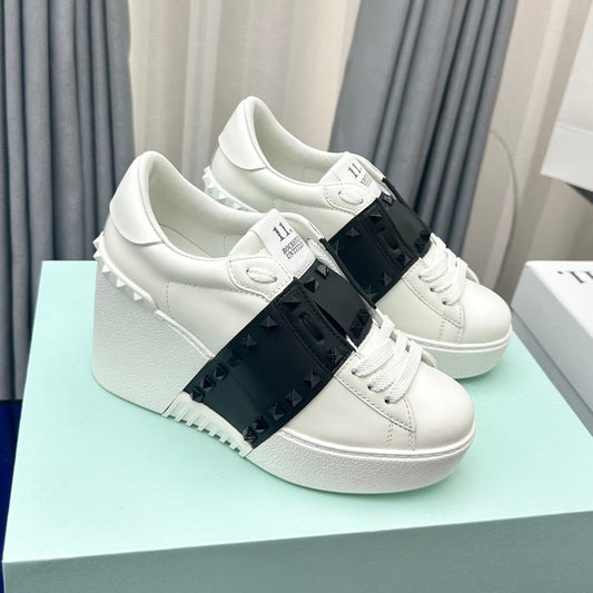 FLATFORM ROCKSTUD UNTITLED SNEAKER IN WHITE MIX BLACK CALFSKIN - 35