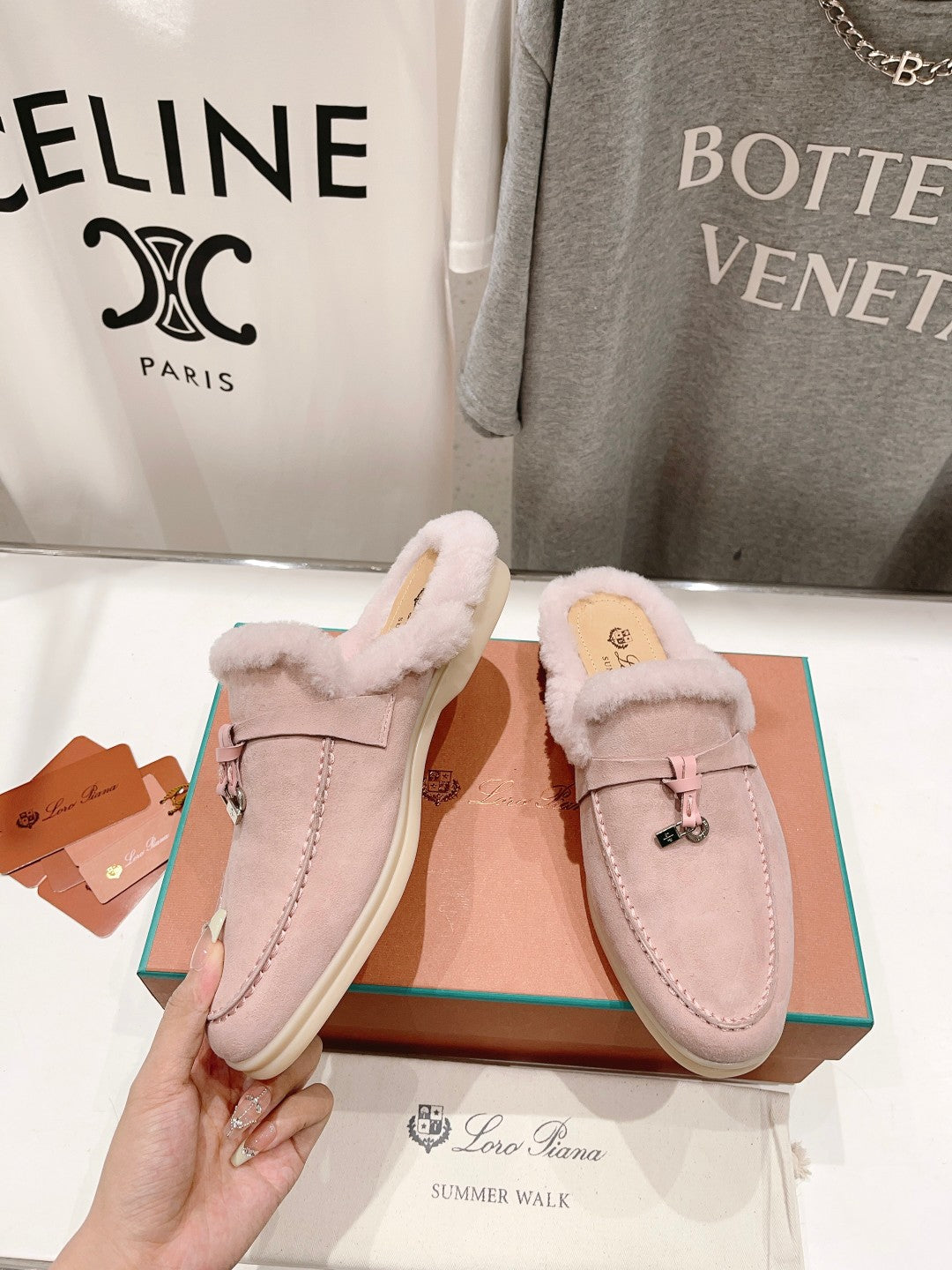 LP CHARMS WALK BABOUCHE LOAFERS LIGHT PINK FLEECE - 35