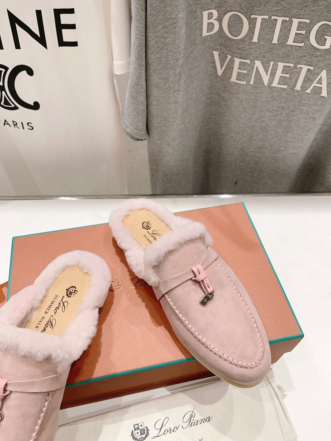 LP CHARMS WALK BABOUCHE LOAFERS LIGHT PINK FLEECE - 35