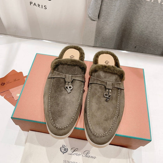 LP CHARMS WALK BABOUCHE LOAFERS ASH BROWN FLEECE - 35