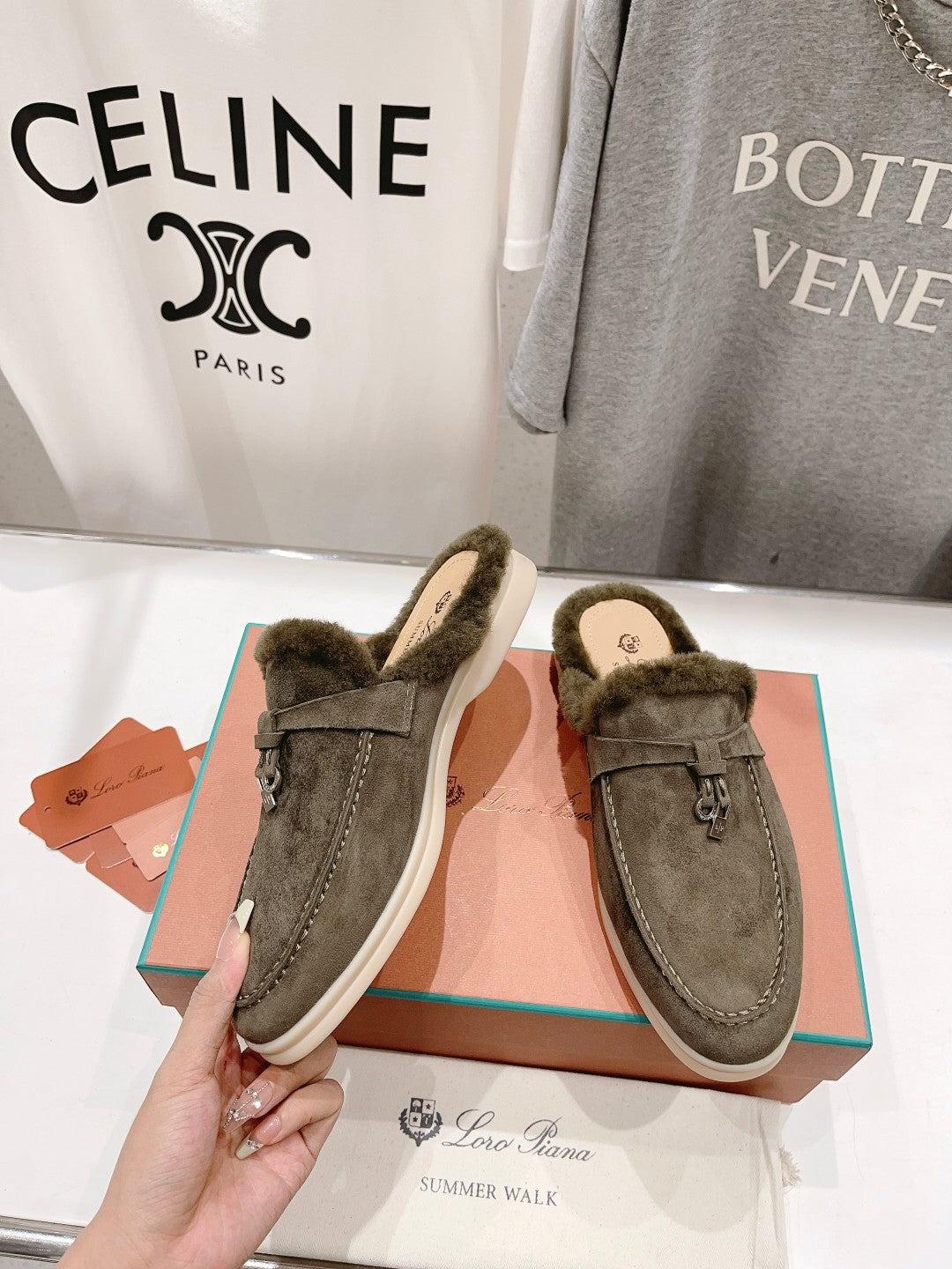 LP CHARMS WALK BABOUCHE LOAFERS ASH BROWN FLEECE - 35