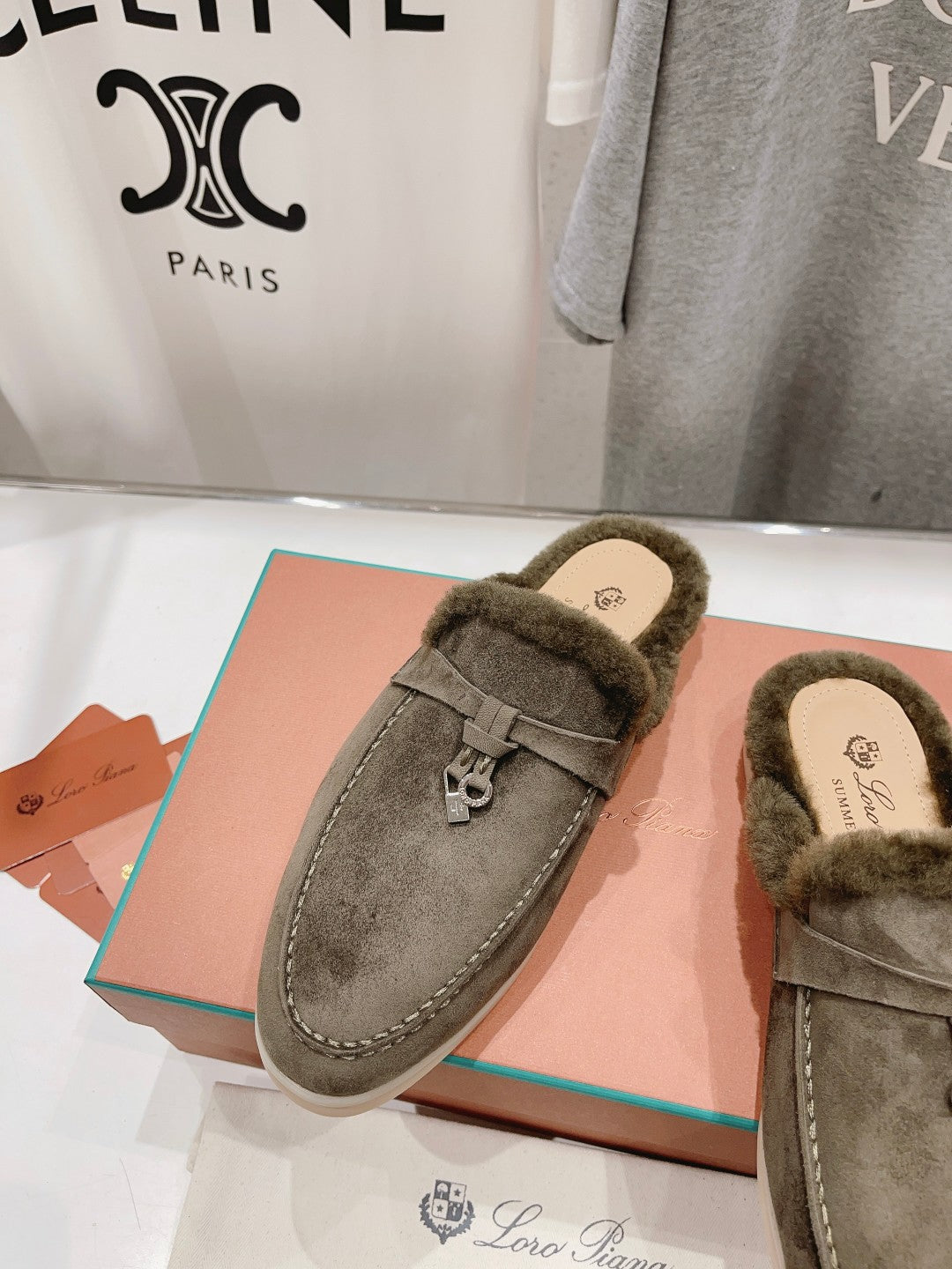 LP CHARMS WALK BABOUCHE LOAFERS ASH BROWN FLEECE - 35