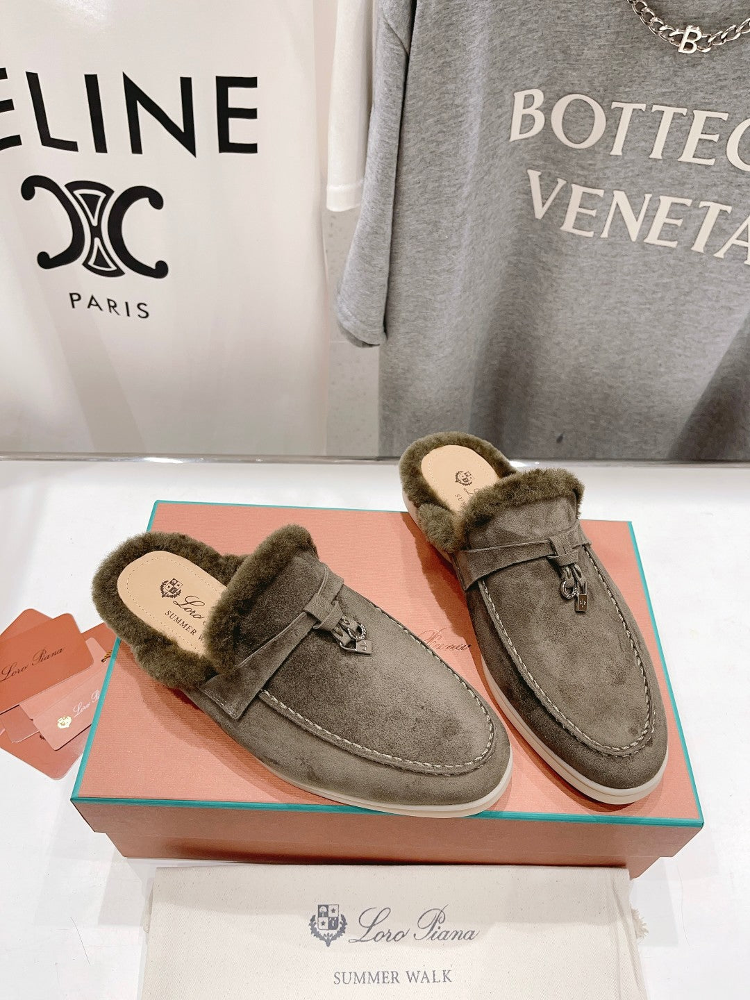 LP CHARMS WALK BABOUCHE LOAFERS ASH BROWN FLEECE - 35