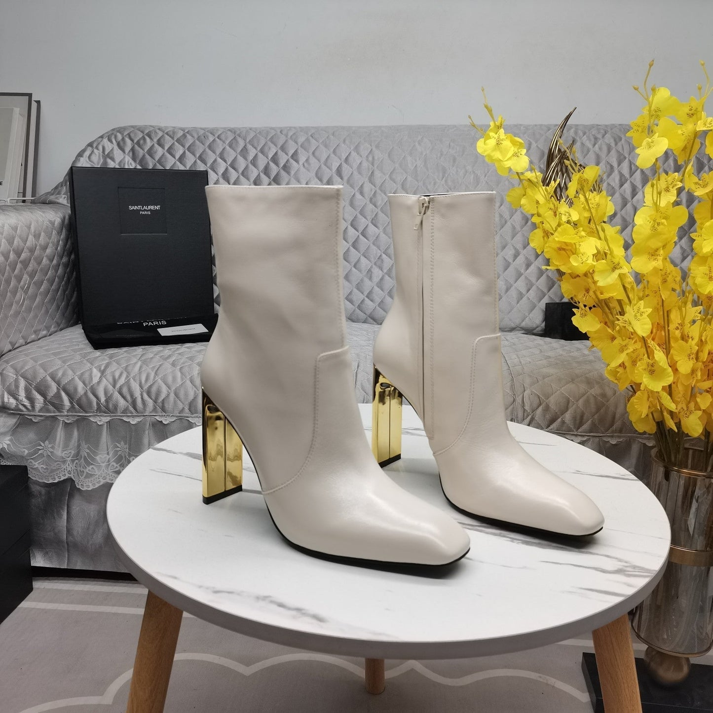 SL AUTEUIL HEELED ANKLE BOOT WHITE CALFSKIN - 35