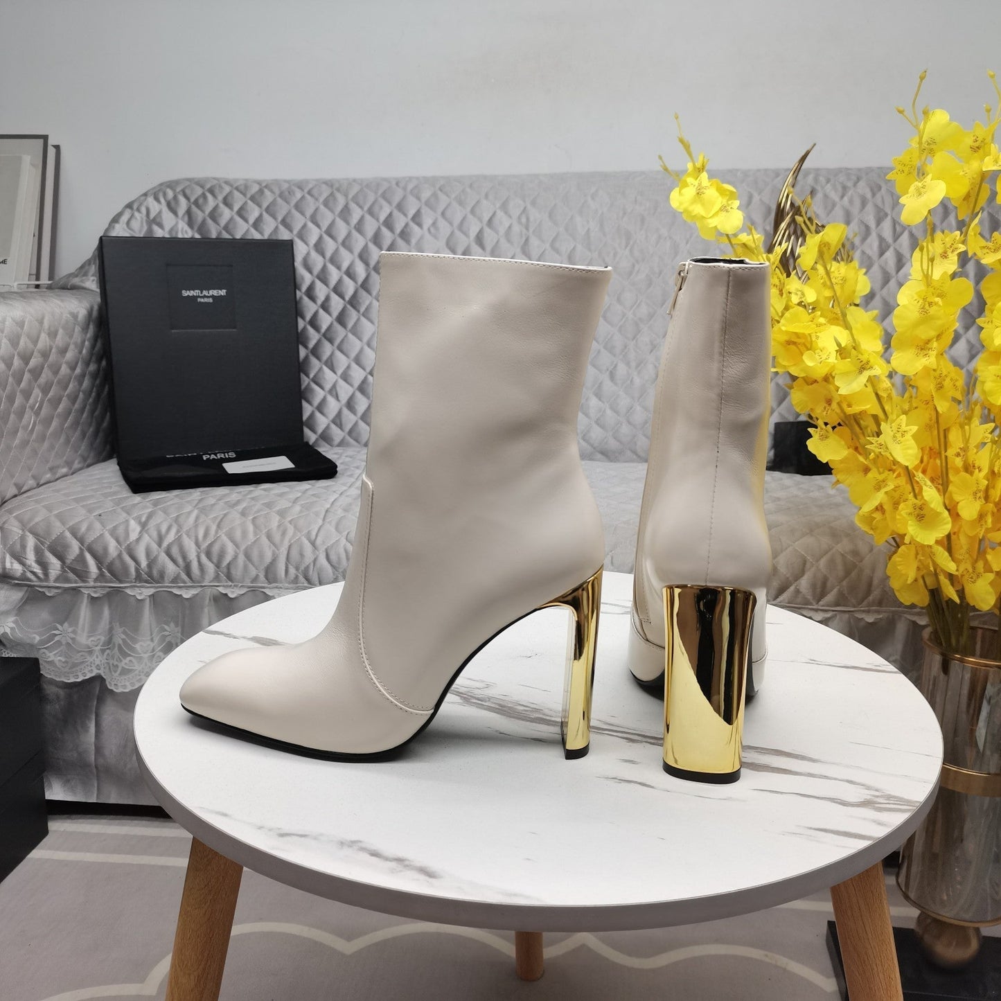 SL AUTEUIL HEELED ANKLE BOOT WHITE CALFSKIN - 35