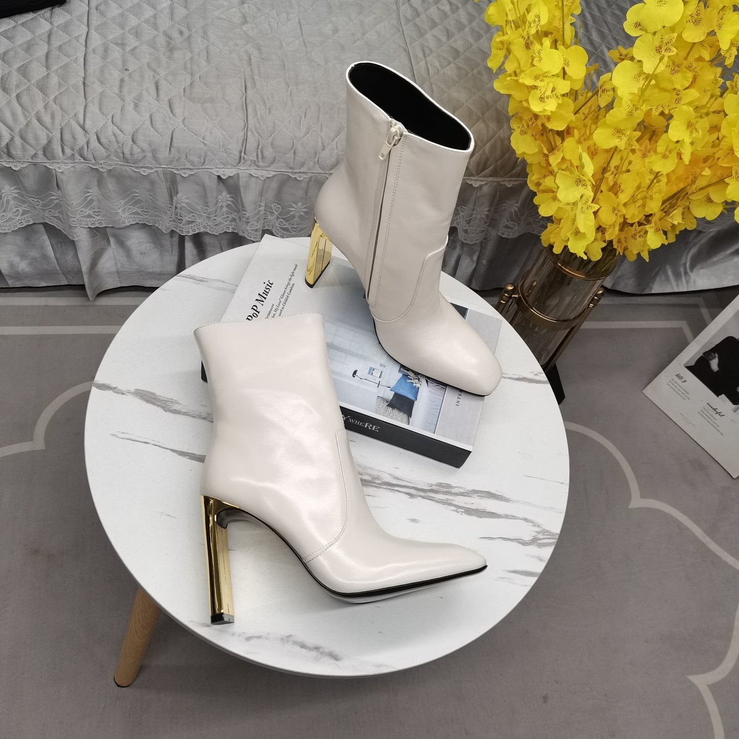 SL AUTEUIL HEELED ANKLE BOOT WHITE CALFSKIN - 35