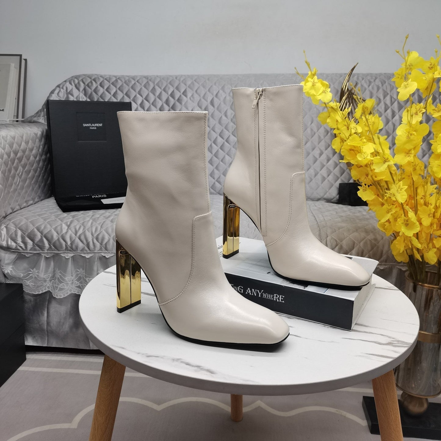 SL AUTEUIL HEELED ANKLE BOOT WHITE CALFSKIN - 35