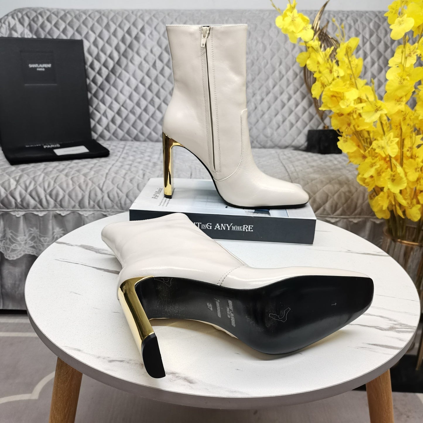 SL AUTEUIL HEELED ANKLE BOOT WHITE CALFSKIN - 35