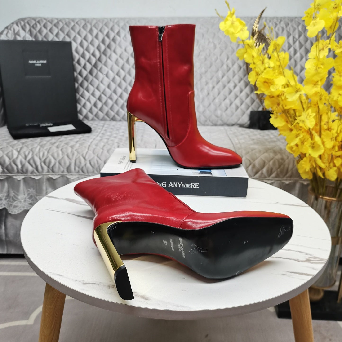 SL AUTEUIL HEELED ANKLE BOOT RED CALFSKIN - 35