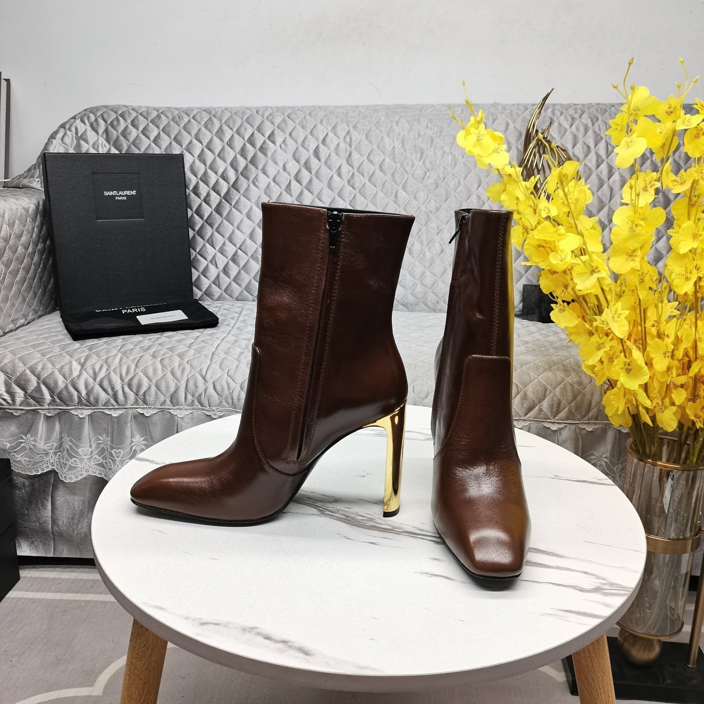 SL AUTEUIL HEELED ANKLE BOOT BROWN CALFSKIN - 35